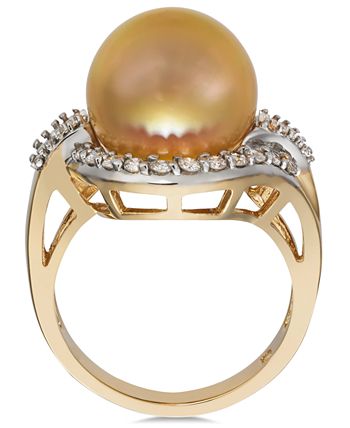 Macy's - Cultured Golden South Sea Pearl (12mm) and Diamond (5/8 ct. t.w.) Ring in 14k Gold