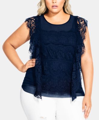 City Chic - Trendy Plus Size Lace Overlay Top