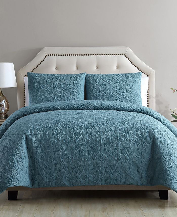 Vcny Home Carmen 3-Pc. Ruched Duvet Cover Set Bedding Navy Size Queen