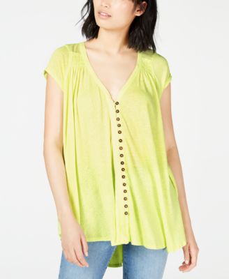Free People - Smocked-Shoulder Button-Trim Top
