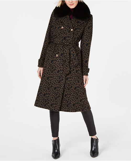 1 Madison Expedition Leopard Printed Fox Fur Collar Coat Reviews