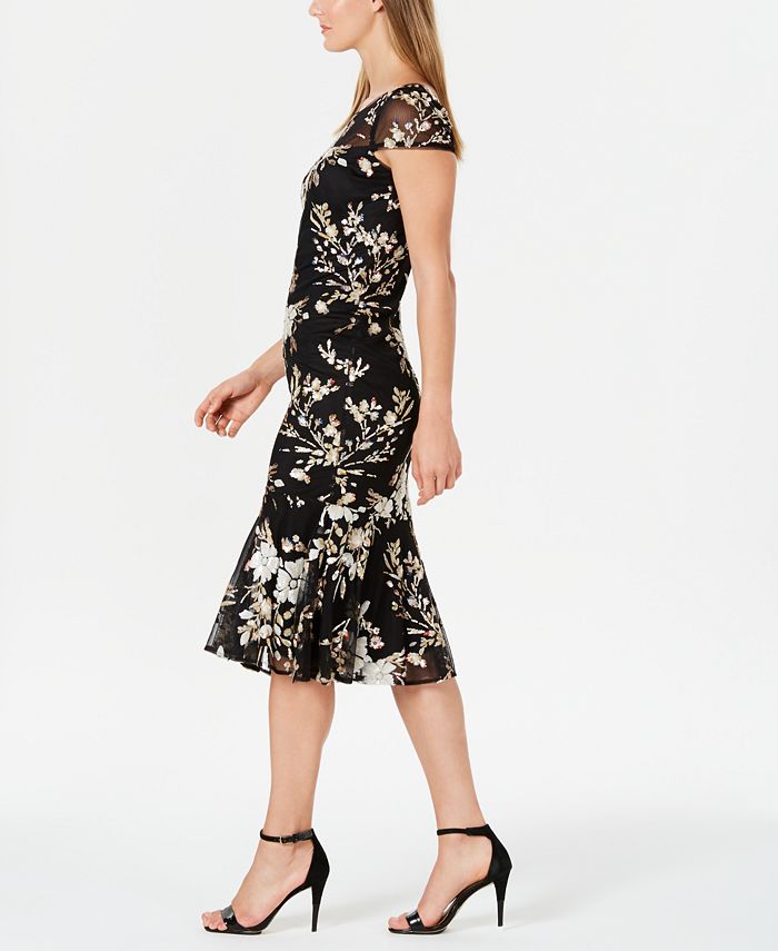 Calvin Klein Embellished Flounce-Hem Midi Dress - Macy's