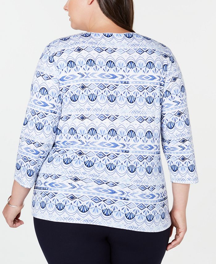 Karen Scott Plus Size Printed 3/4-Sleeve Top, Created for Macy's - Macy's