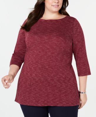Karen Scott Plus Size Space-Dye 3/4-Sleeve Top, Created for Macy's - Macy's