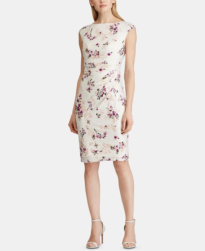 Lauren Ralph Lauren Petite Floral-Print Cap-Sleeve Jersey Dress - Macy's