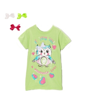 image of Mi Amore Gigi Little and Big Girls Interchangeable Bow 3D Graphic Owl Top