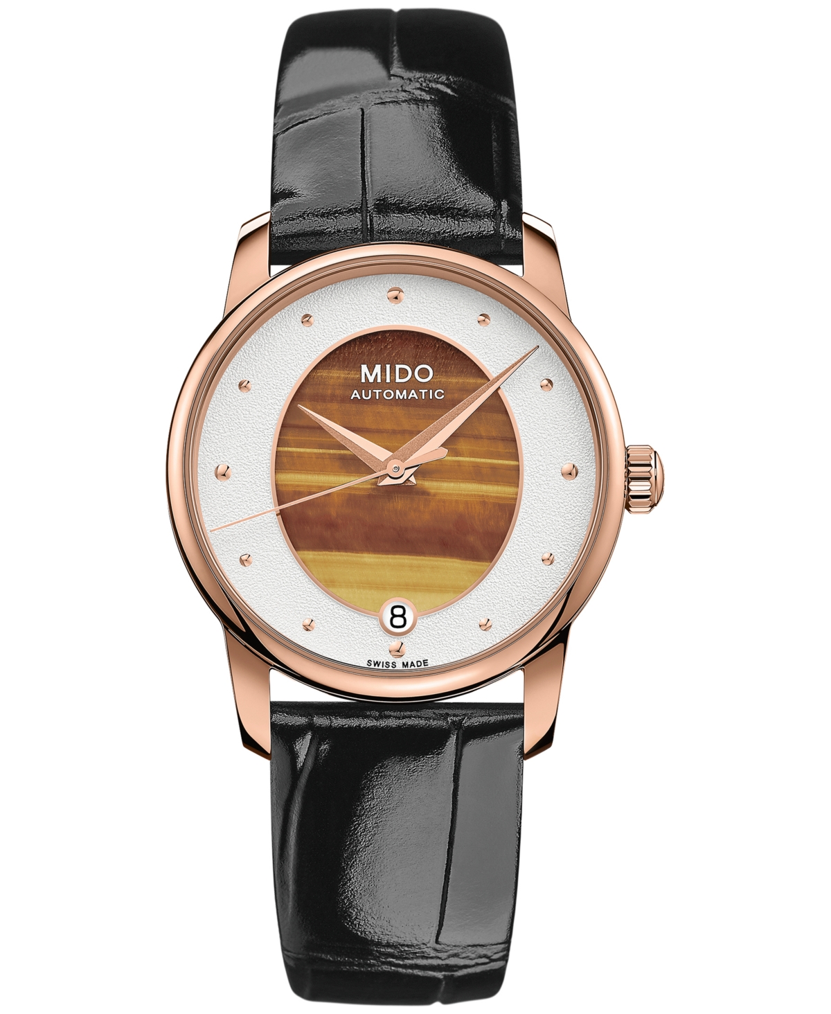 Shop Mido Women's Swiss Automatic Baroncelli Black Leather Strap Watch 33mm