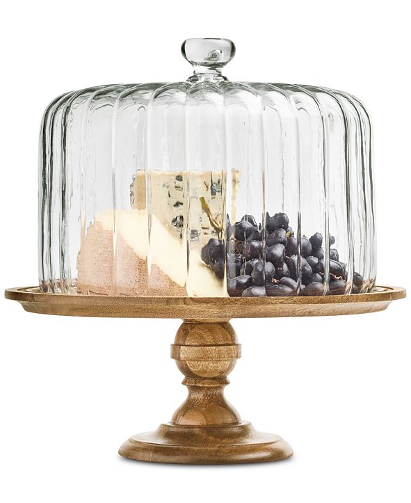 Martha Stewart Collection CLOSEOUT! Wood Cake Stand with Clear Glass