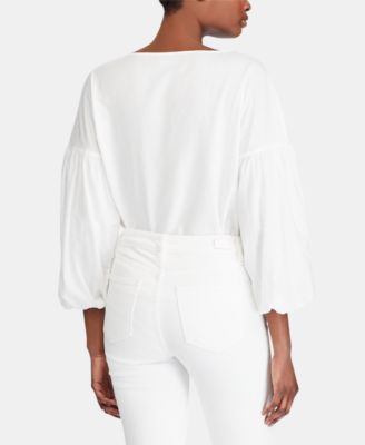 Lauren Ralph Lauren Embroidered Puff-Sleeve Cotton Top