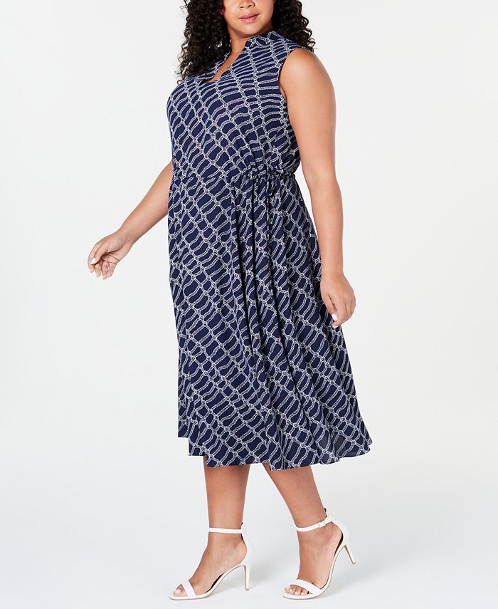 Anne Klein Plus Size Printed Drawstring Midi Dress - Macy's