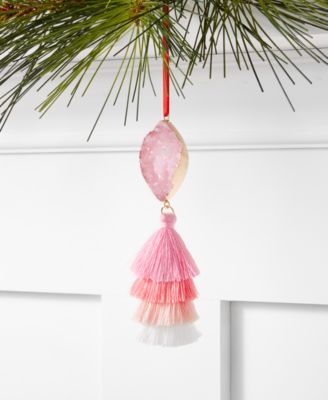 Holiday Lane - Dreamland Pink and White Tassel Hanging Ornament