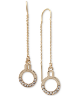 image of Dkny Gold-Tone Crystal Circle Threader Earrings