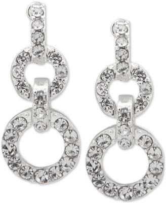 Lauren Ralph Lauren - Silver-Tone Crystal Double Circle Drop Earrings