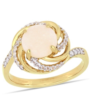 image of Opal (1-1/4 ct. t.w.) and White Topaz (1-3/8 ct.t.w.) with Diamond Accent Interlaced Swirl Halo Ring in 18k Gold over Sterling Silver