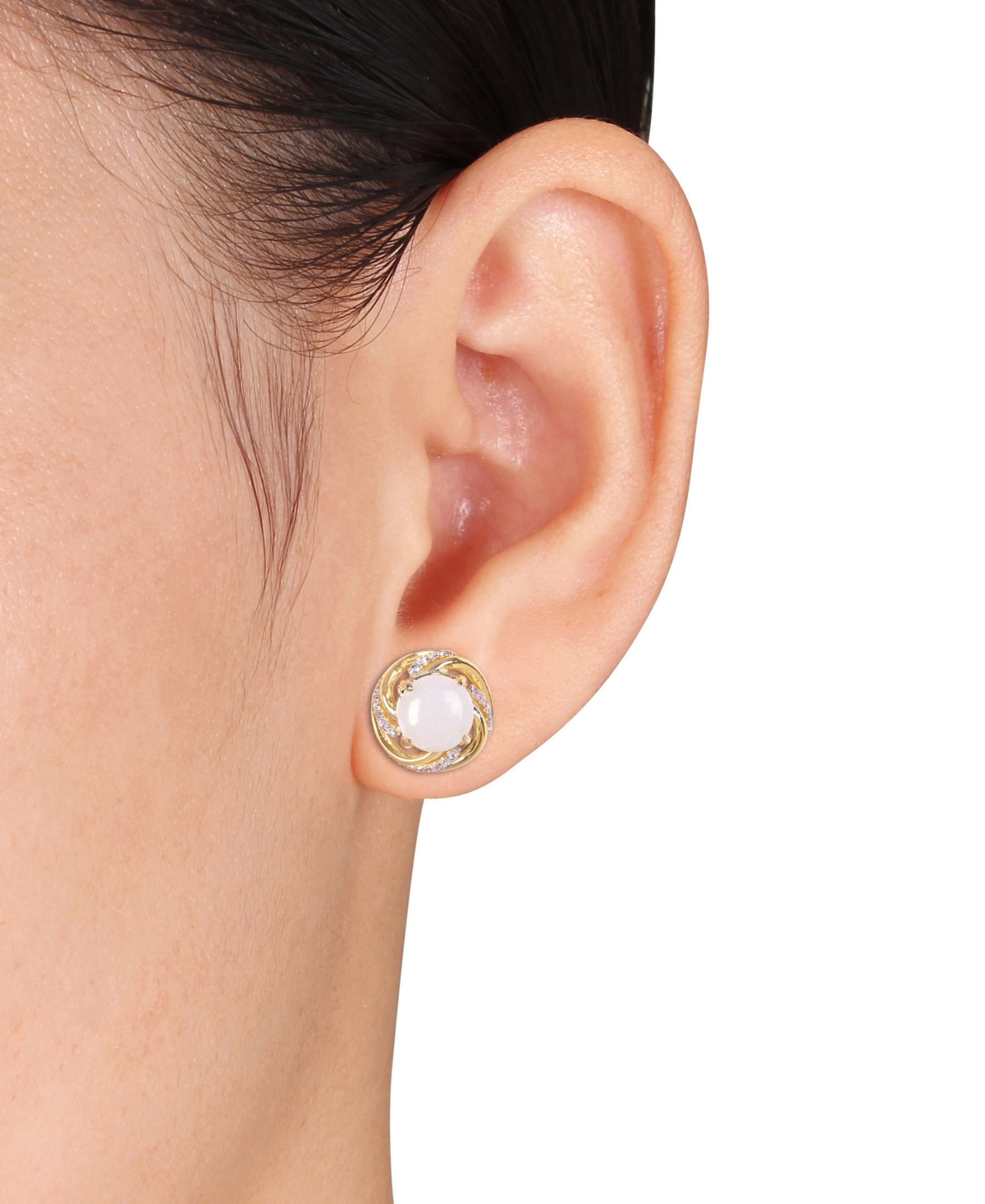 Macy's Opal (2-1/2 Ct. T.w.) And White Topaz (1/4 Ct. T.w.) Swirl Halo Stud Earrings In 18k Gold Over Sterl In Opal
