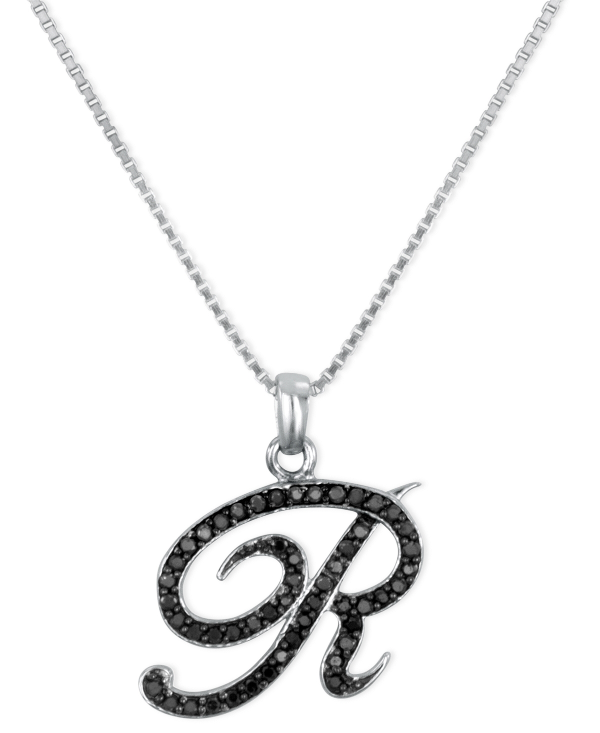 Sterling Silver Necklace, Black Diamond "R" Initial Pendant (1/4 ct. t.w.)