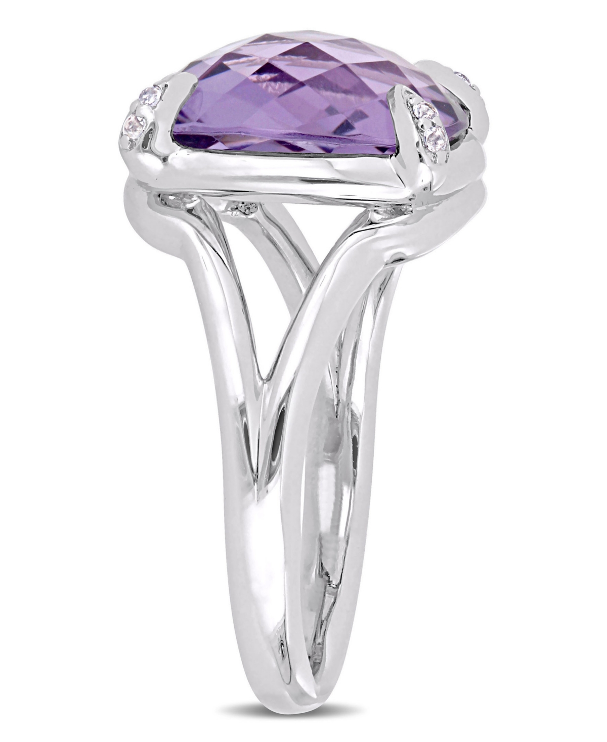 (7-3/4 ct.t.w.) and White Topaz (1/20 ct.t.w.) Split Shank Cocktail Ring in Sterling Silver - Amethyst