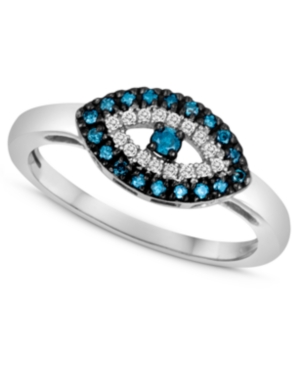 image of Sterling Silver Ring, Blue Diamond (1/10 ct. t.w.) and White Diamond Accent Evil Eye Ring