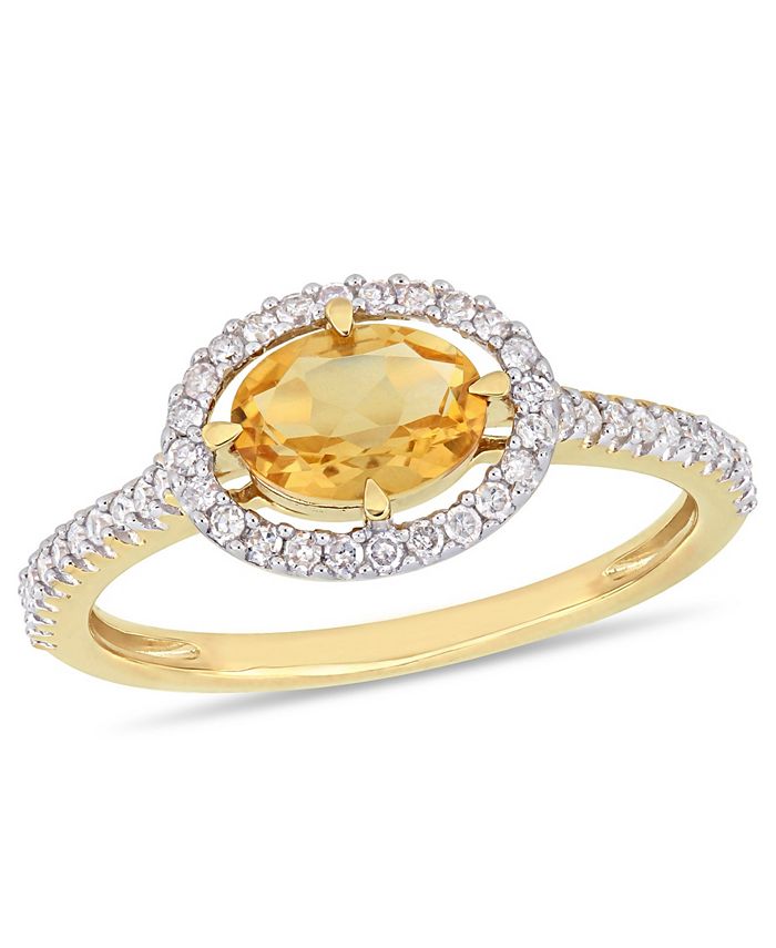 Macy's - Citrine (3/4 ct.t.w.) and Diamond (1/4 ct.t.w.) Halo Ring in 10k Yellow Gold