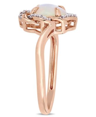 Blue Opal (3/4 ct.t.w.) and Diamond (1/10 ct.t.w.) Interlaced Halo Ring 10k Rose Gold