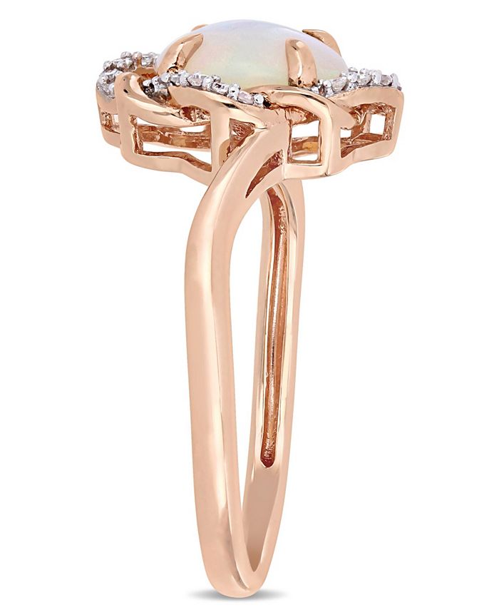 Macy's - Blue Opal (3/4 ct.t.w.) and Diamond (1/10 ct.t.w.) Interlaced Halo Ring 10k Rose Gold