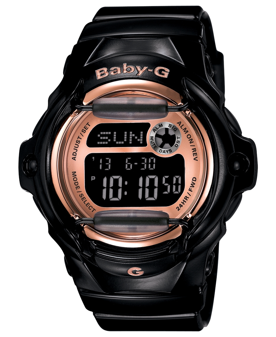 Baby G Watch, Womens Digital Black Resin Strap 43x46mm BG169G 1