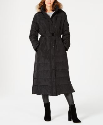 belted down coat
