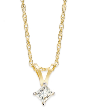 Princess-Cut Diamond Pendant Necklace in 10k Yellow or White Gold (1/10 ct tw)
