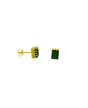 image of Green Agate (1 ct. t.w.) Stud Earrings Set in Gold Plated Sterling Silver