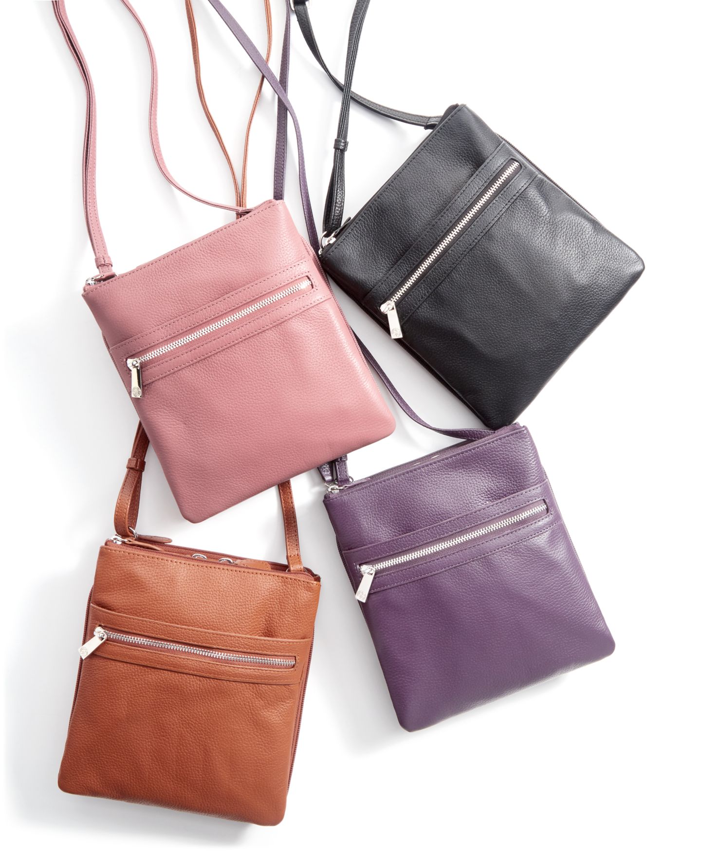 Женская сумка Giani Bernini Triple-Zip Pebble Leather Dasher Crossbody, цвет: Чёрный / Серебряный — фото 5