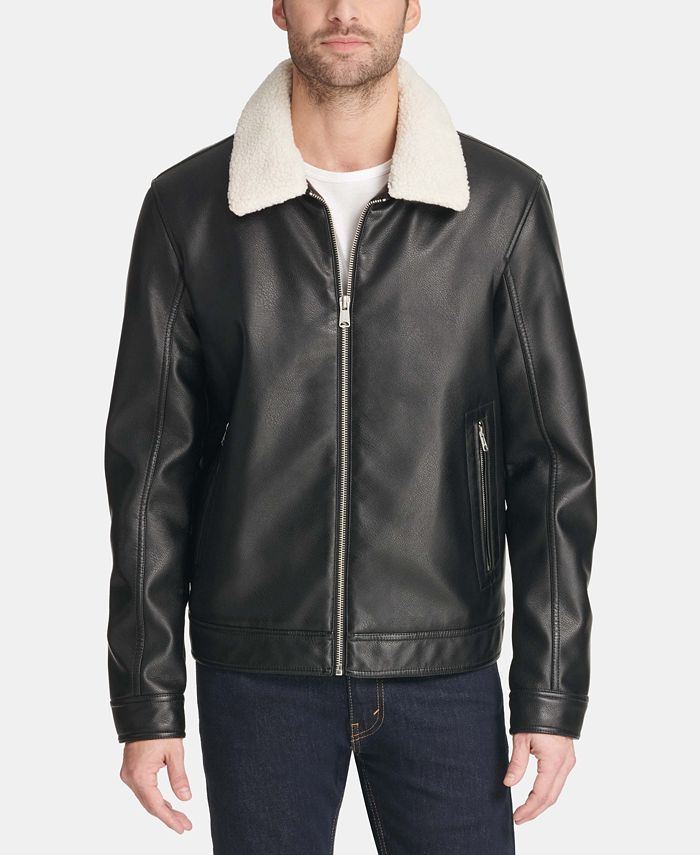Tommy Hilfiger Men's Faux Leather Jacket with Removable Sherpa Collar ...