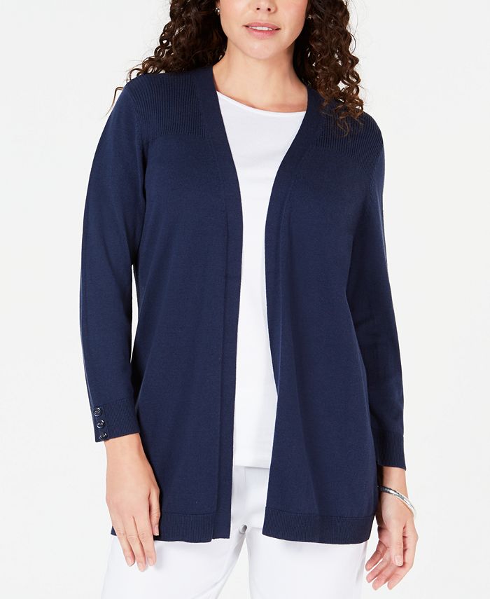 Karen Scott Open-Front Button-Cuffed Cardigan, Created for Macy's - Macy's