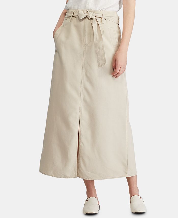 Lauren Ralph Lauren Petite Belted Canvas Skirt - Macy's