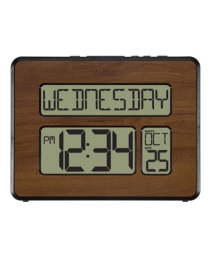 La Crosse Technology Backlight Atomic Full Calendar Digital Clock With Extra Large Digits In Brown