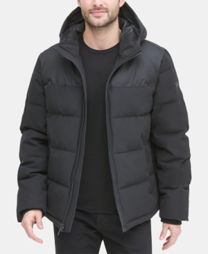 Shop Dkny Men's Mixed-media Puffer Coat, Created For Macy's In Black