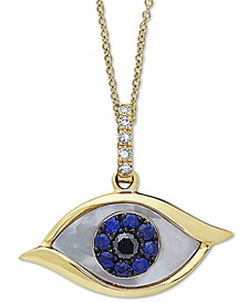 EFFY® Mother-of-Pearl, Sapphire (1/10 ct. t.w.) & Diamond Accent Evil-Eye 18" Pendant Necklace in 14k Gold