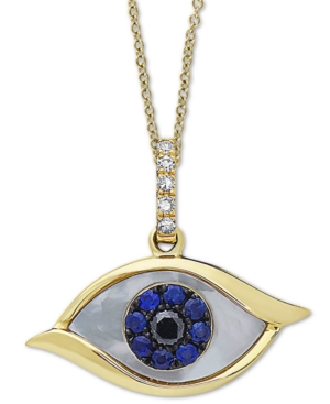 image of Effy Mother-of-Pearl, Sapphire (1/10 ct. t.w.) & Diamond Accent Evil-Eye 18