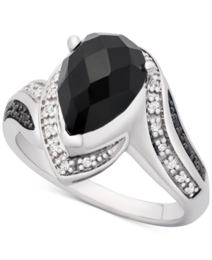 image of Onyx (10 x 7mm) & Diamond (1/10 ct. t.w.) Statement Ring in Sterling Silver