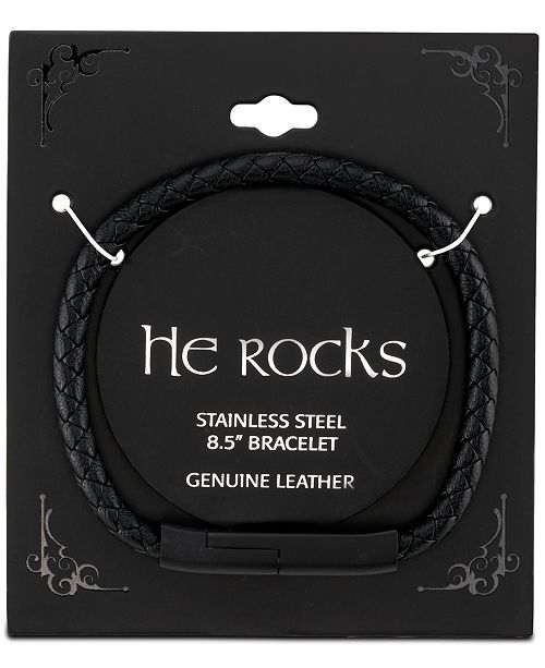 He Rocks Android Charger Bracelet In Black Leather and Stainless Steel ...
