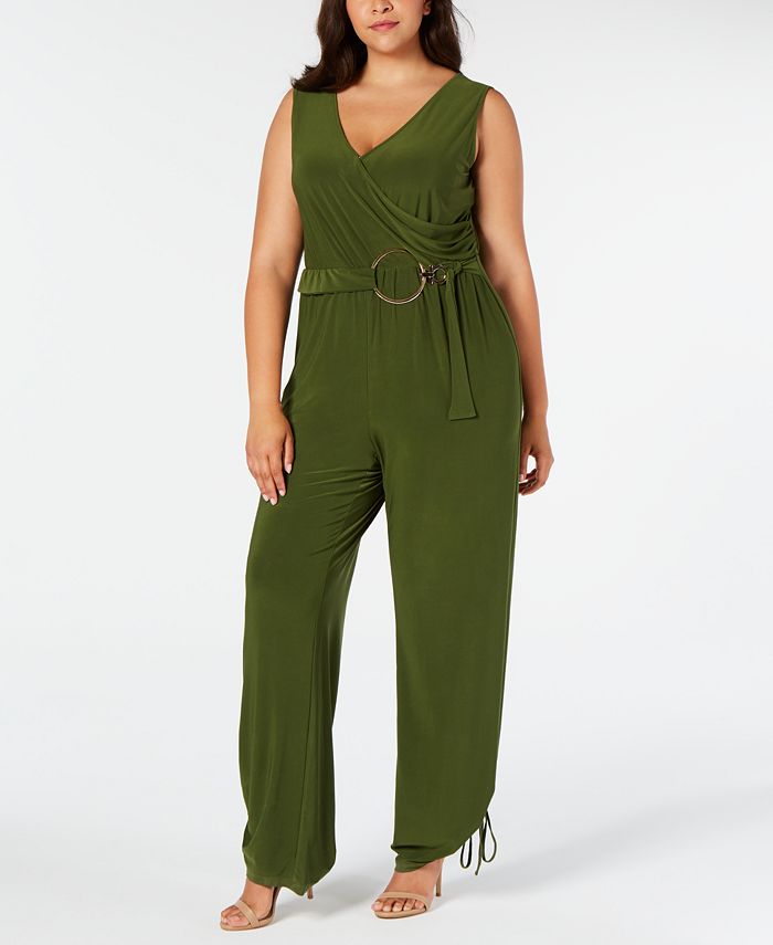 NY Collection Plus Size Faux Wrap Belted Jumpsuit - Macy's