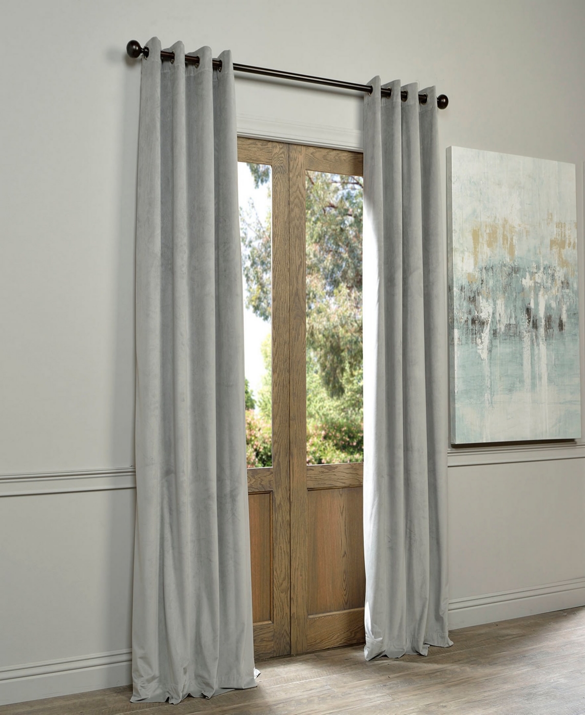 Half Price Drapes Silver Grey Grommet Signature Velvet Blackout Curtain In Grey