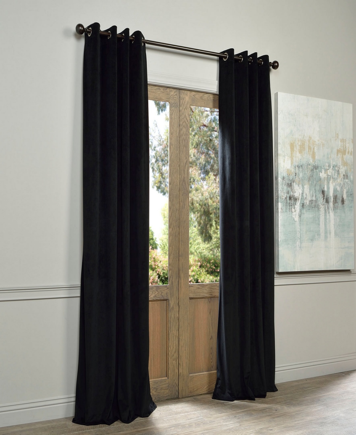 Half Price Drapes Warm Black Grommet Signature Velvet Blackout Curtain In Black
