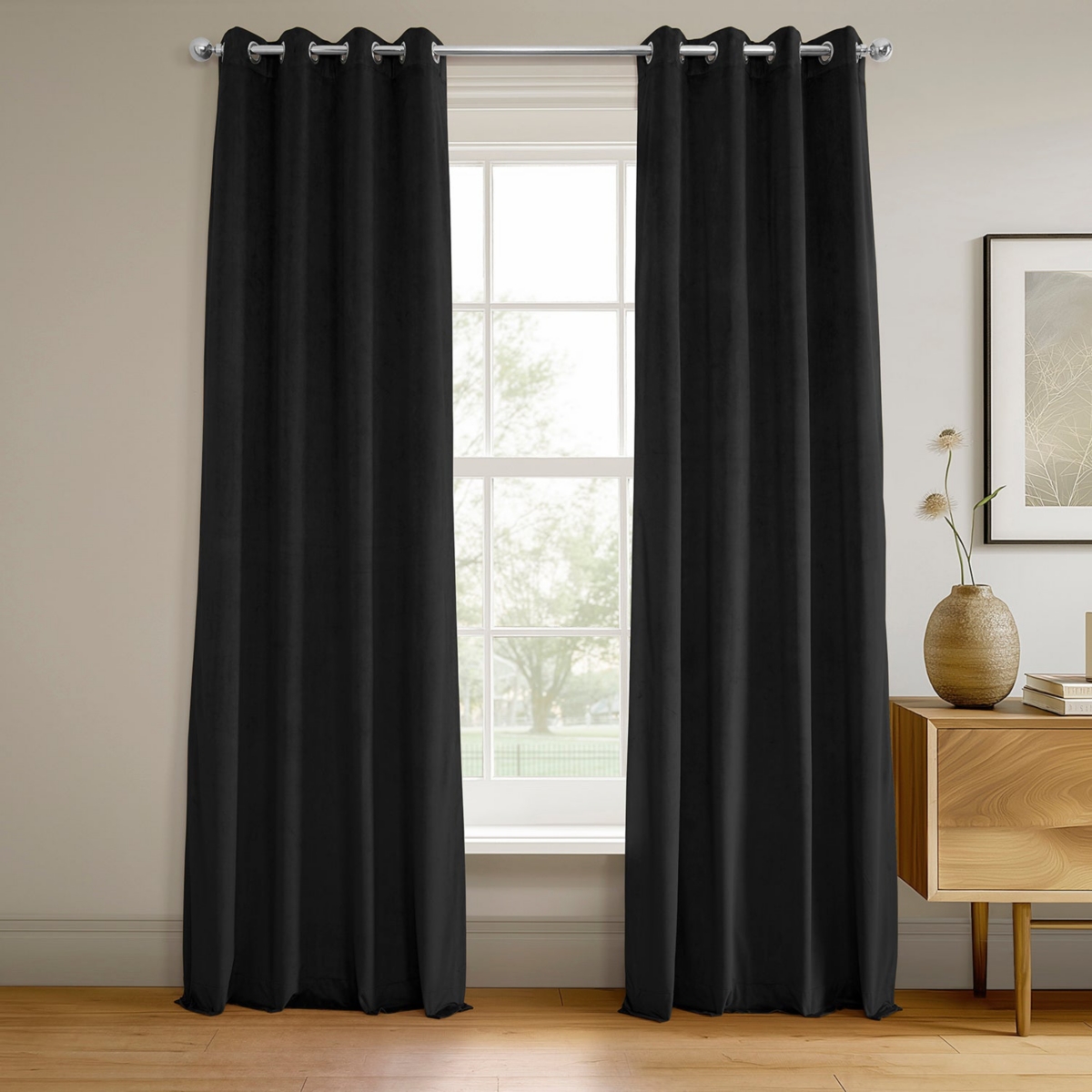 Warm Black Grommet Signature Velvet Blackout Curtain - Black