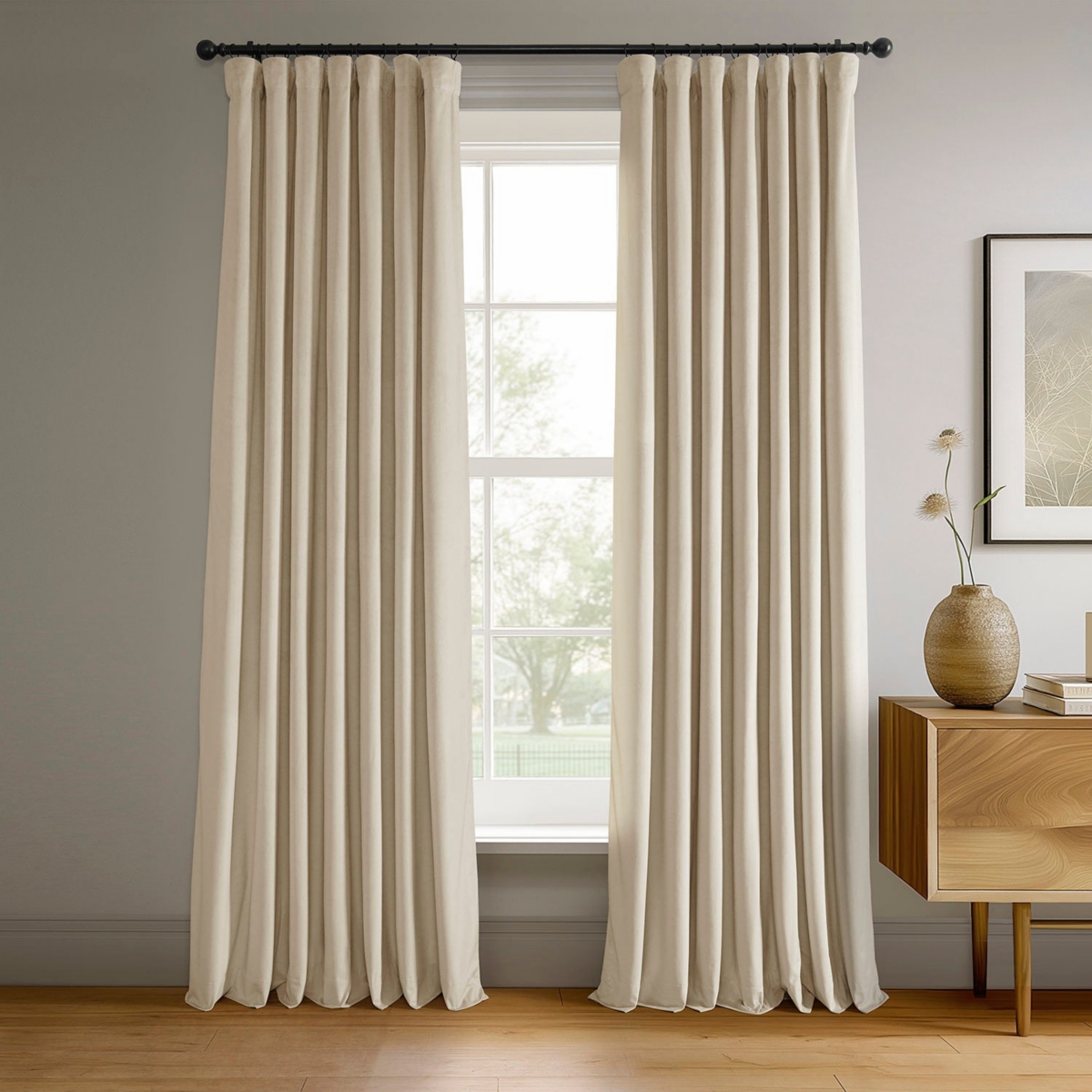 Half Price Drapes Alabaster Beige Signature Velvet Blackout Curtain In Beige,tan