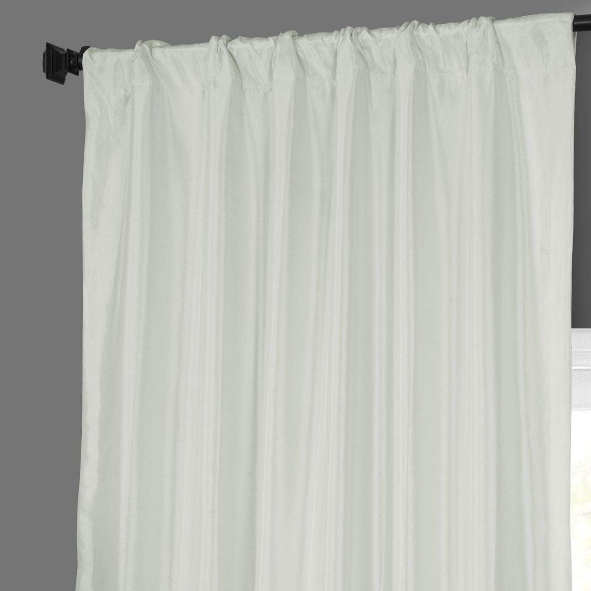 Half Price Drapes Eggshell Solid Faux Silk Taffeta Room Darkening Curtain