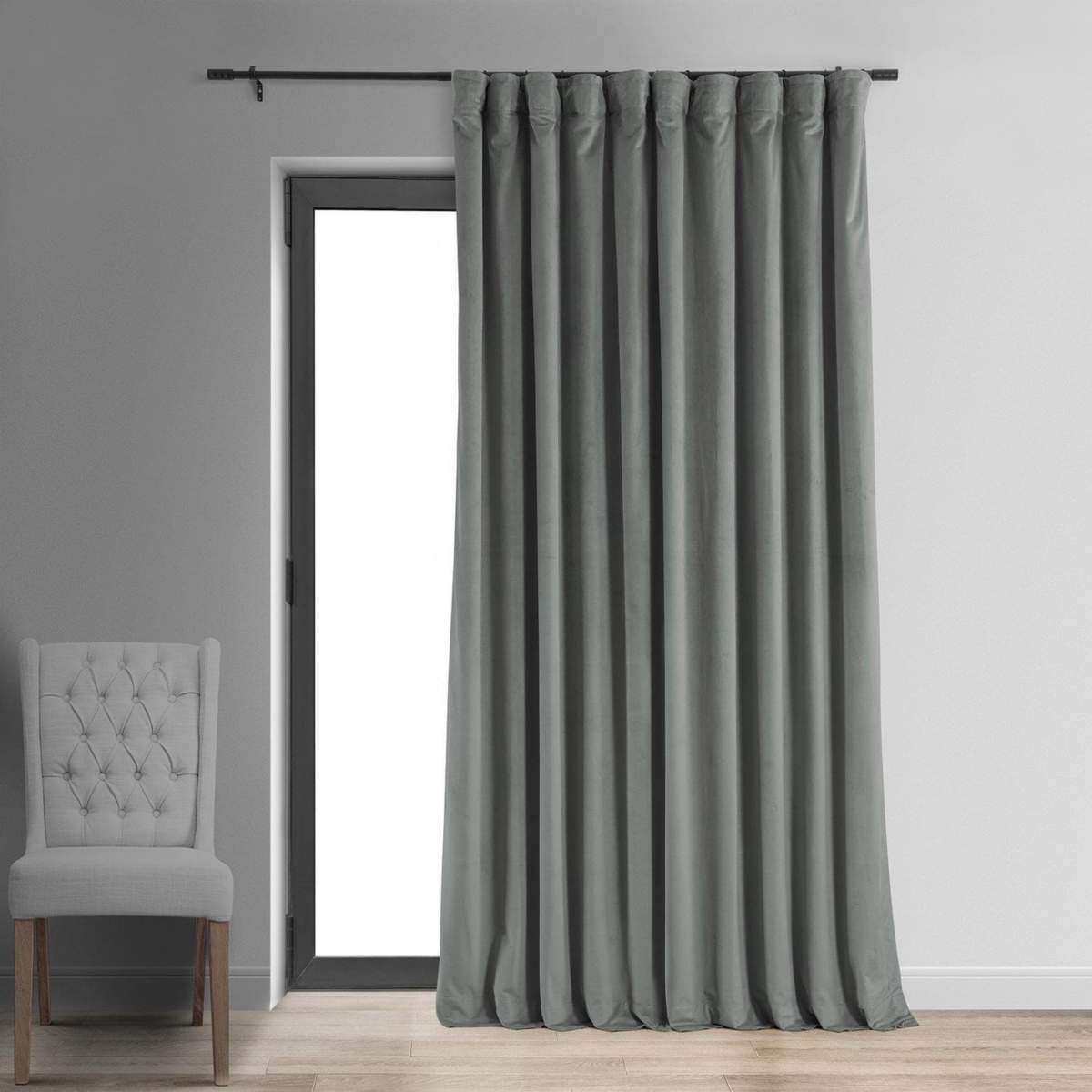 Half Price Drapes Silver Grey Signature Extra Wide Velvet Blackout Curtain
