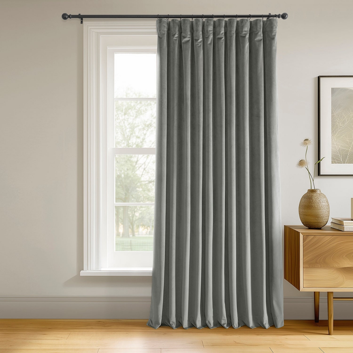 Half Price Drapes Silver Grey Signature Extra Wide Velvet Blackout Curtain