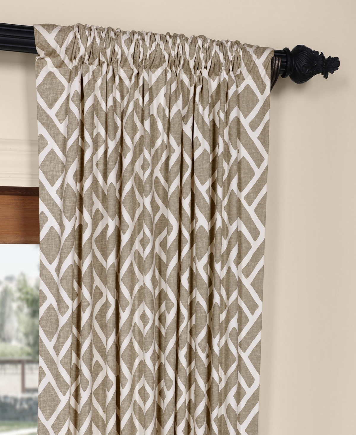 Half Price Drapes Martinique Taupe Geometric Printed Cotton Room Darkening Curtain In Beige,tan