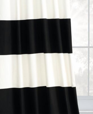 Onyx Black & Off White Horizontal Striped Printed Cotton Room Darkening Curtain