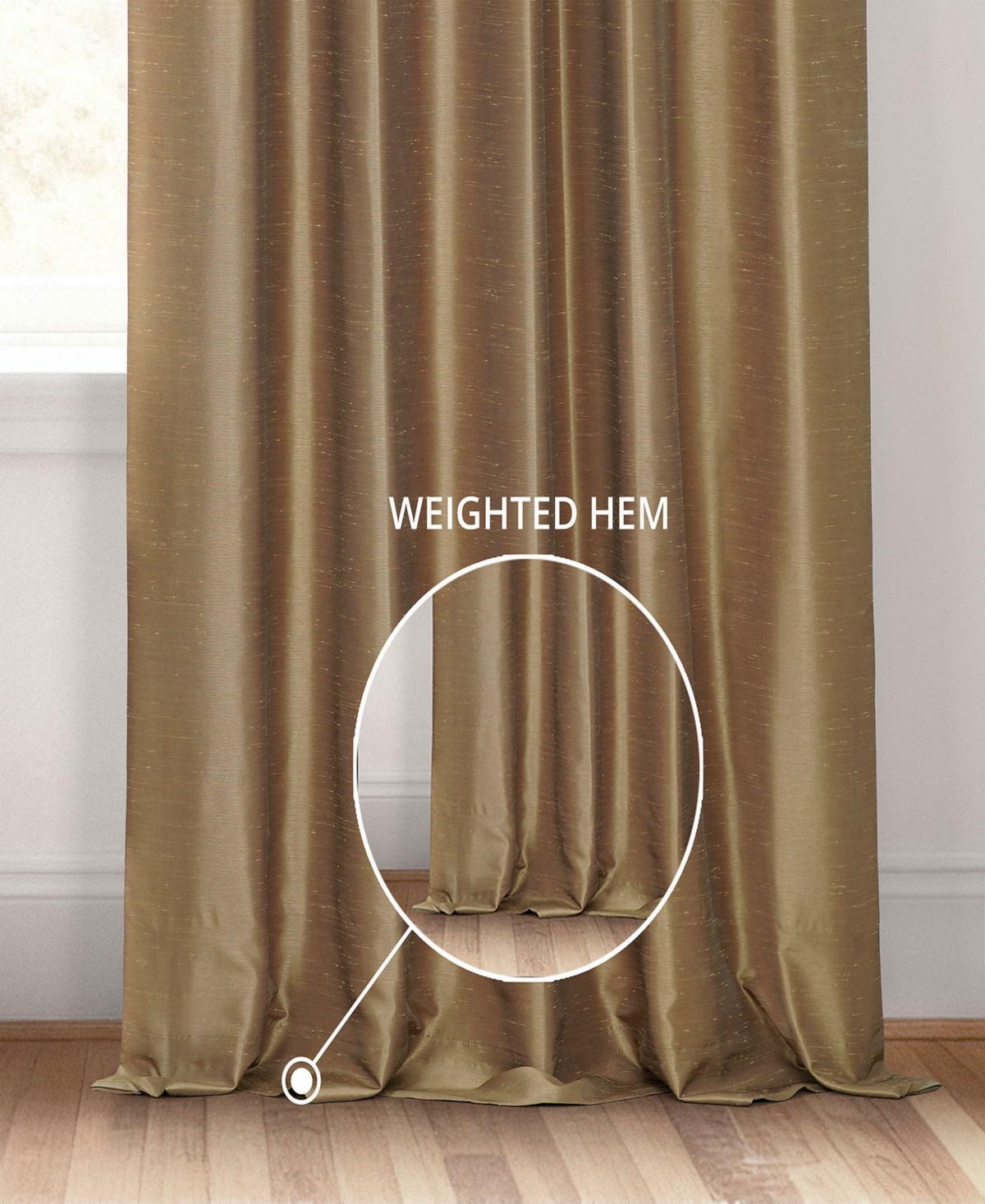 Half Price Drapes Flax Gold Vintage Textured Faux Dupioni Silk Blackout Curtain